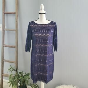Established 1962 Women's Navy Blue Lace Overlay Shift Dress 12P